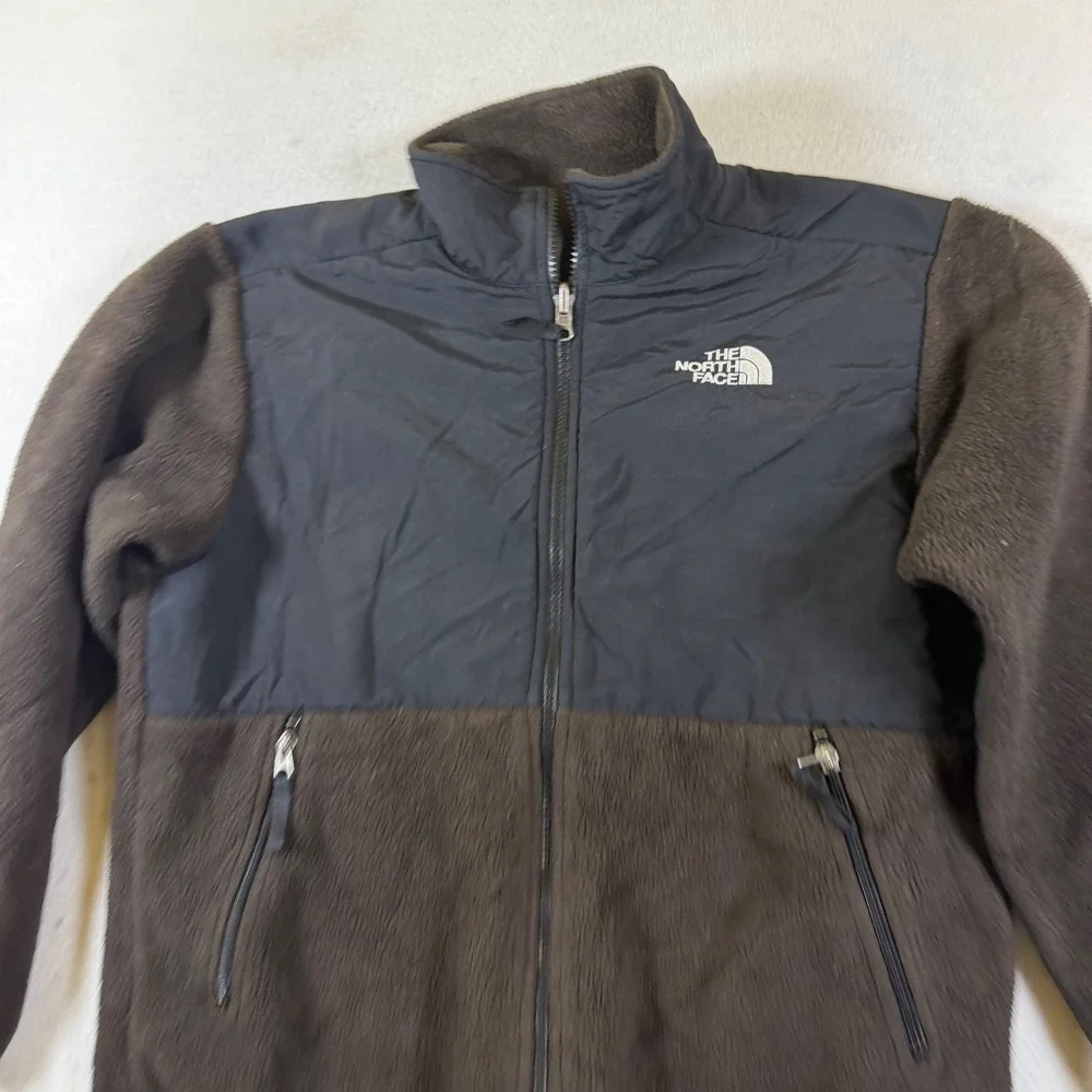 The North Face Denali Fleece Jacket Boys Large Brown Black Full Zip Mock Neck